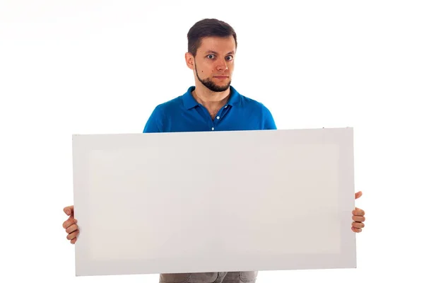 Tipo Com Barba Posar Com Sinal Branco Pode Ser Usado — Fotografia de Stock