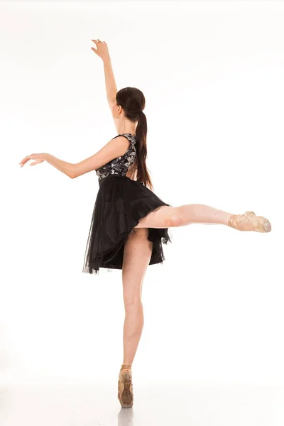 Beautiful Young Ballerina Isolated White Background Pointes Black Ballet Tutu — Stock Photo, Image