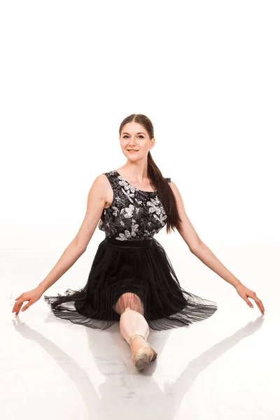 Krásná Mladá Baletka Izolované Bílém Pozadí Torsades Pointes Černou Baletní — Stock fotografie