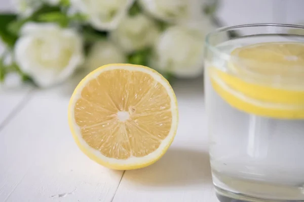 Lemon Vaso Agua Limón — Foto de Stock