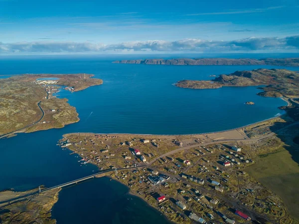 Vista Aerea Del Villaggio Pescatori Teriberka Sulla Penisola Kola Regione — Foto Stock