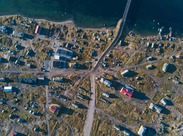 Flygfoto Över Fiskebyn Teriberka Kolahalvön Murmansk Region Ryssland Stockbild