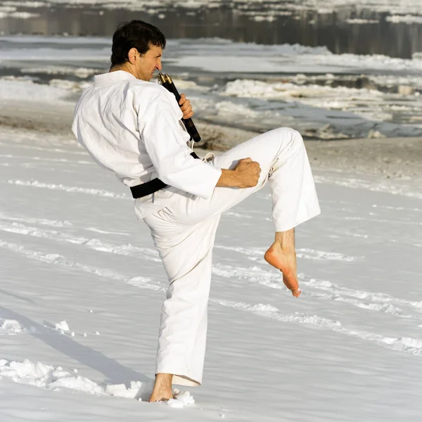 Martial arts in snow — Stock Photo, Image