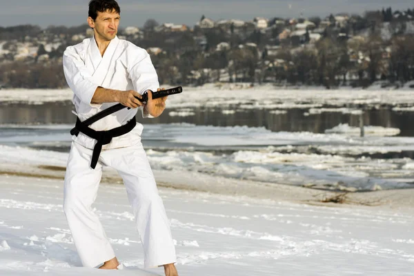 White ninja at winter — Stock Photo, Image
