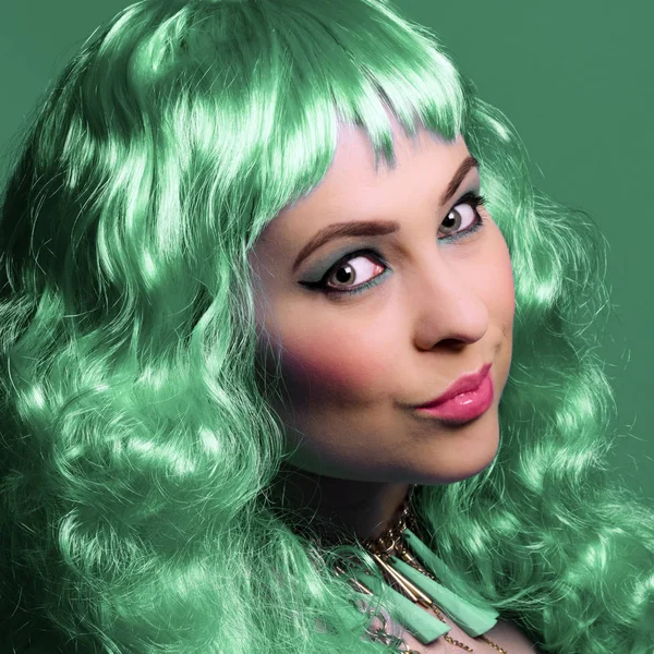 woman with green wig