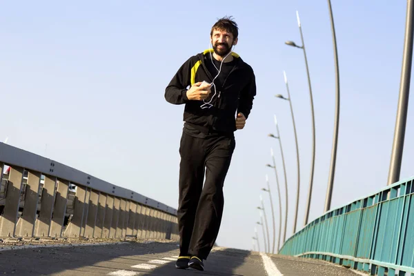 jogging bearded man