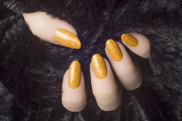 Glittered orange nails manicure — 图库照片