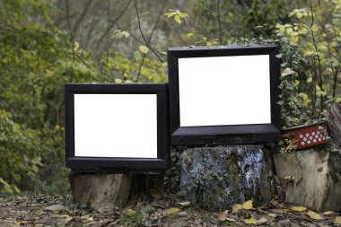 ormanda iki eski televizyon