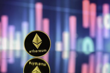 Ethereum with reflexion Against blurry background clipart
