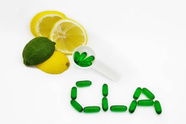 bright green natural fatty acid cla softgels fat loss clipart