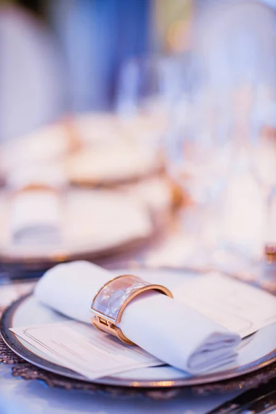 stock image Empty glasses in restaurant. Table setting for celebration