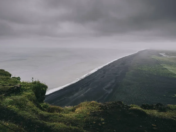 Vue Panoramique Sur Plage Sable Noir Depuis Falaise Vik Islande — Photo