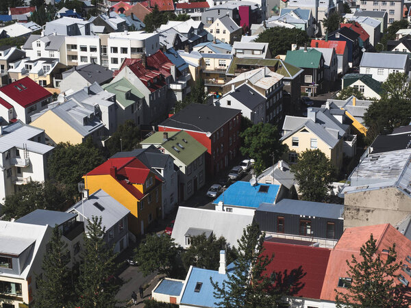 Colorful buildings in Husavik city, Iceland