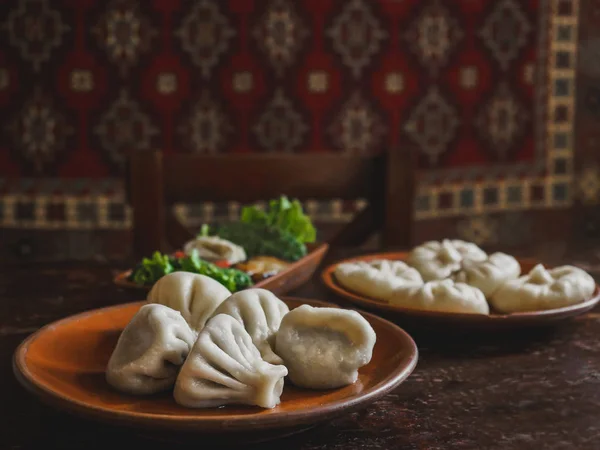 Close View Traditional Georgian Khinkali Plates — Stock Photo, Image