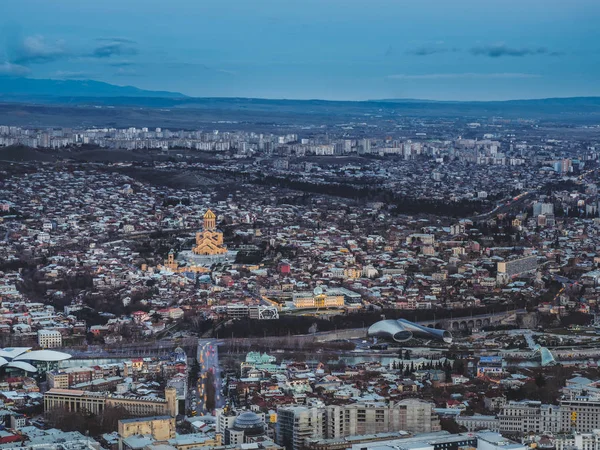 Gürcistan Gökyüzü Günbatımı Şehrin Havadan Görünümü — Stok fotoğraf