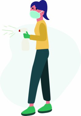 Meşgul kadın temizliği tasviri. Düz biçim tasarımı.