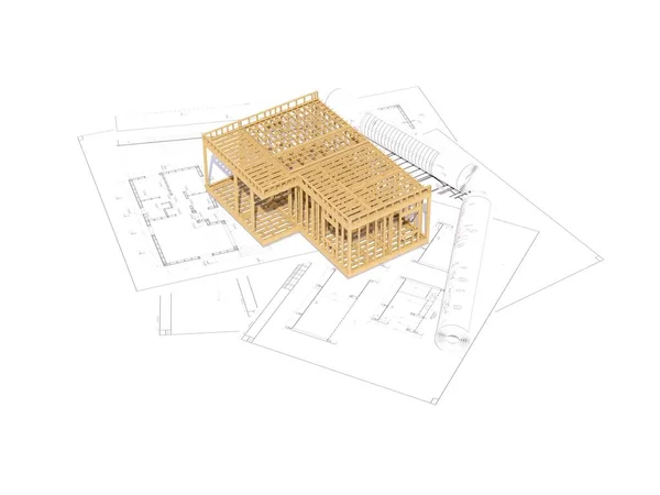 Renderização Conceito Construção Quadro Conceito Detalhado Construção Com Projeto Casa Fotos De Bancos De Imagens Sem Royalties