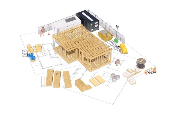 Візуалізація Концепції Каркасної Будівлі Детальна Концепція Будівництва Проектом Будинку Ілюстрація — стокове фото