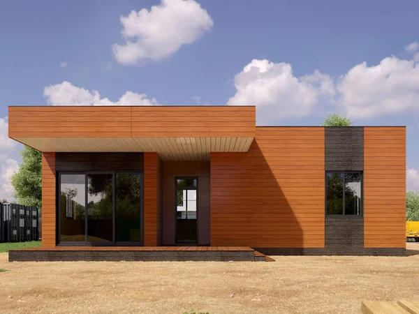 Modern bir binanın 3 boyutlu tasarımı - detaylı yapı kavramı. İnşaat alanı olan modern evin 3D çizimi.