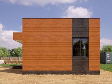 Modern bir binanın 3 boyutlu tasarımı - detaylı yapı kavramı. İnşaat alanı olan modern evin 3D çizimi.