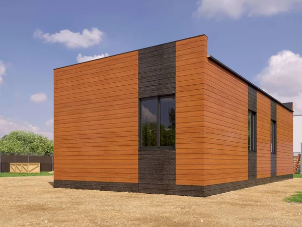 Modern bir binanın 3 boyutlu tasarımı - detaylı yapı kavramı. İnşaat alanı olan modern evin 3D çizimi.