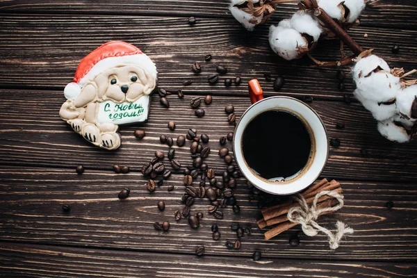 Kavrulmuş Kahve Çekirdekleri Fincan Kahve Pamuk Çiçek Noel Kurabiyeleri