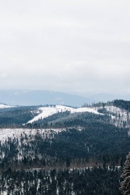 Karlı dağlarla güzel kış manzarası