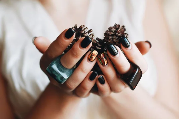 Close Partial View Female Hands Holding Pine Cones — Stock Photo, Image