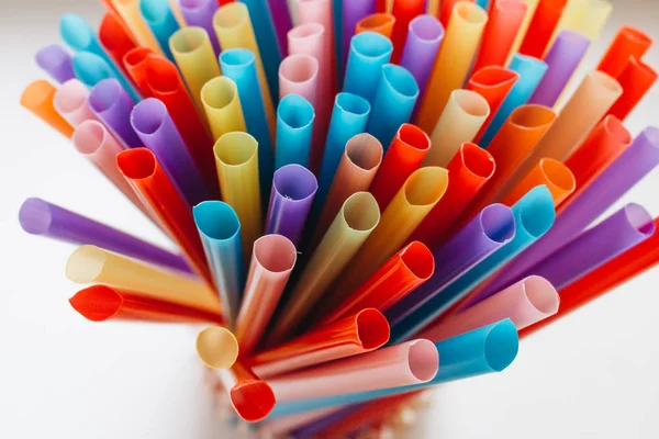 Pile Colorful Cocktail Straws White Background — Stock Photo, Image