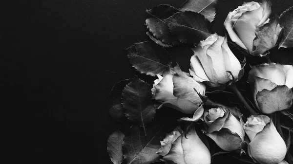 Hermoso Ramo Rosas Sobre Fondo Negro Blanco Negro —  Fotos de Stock