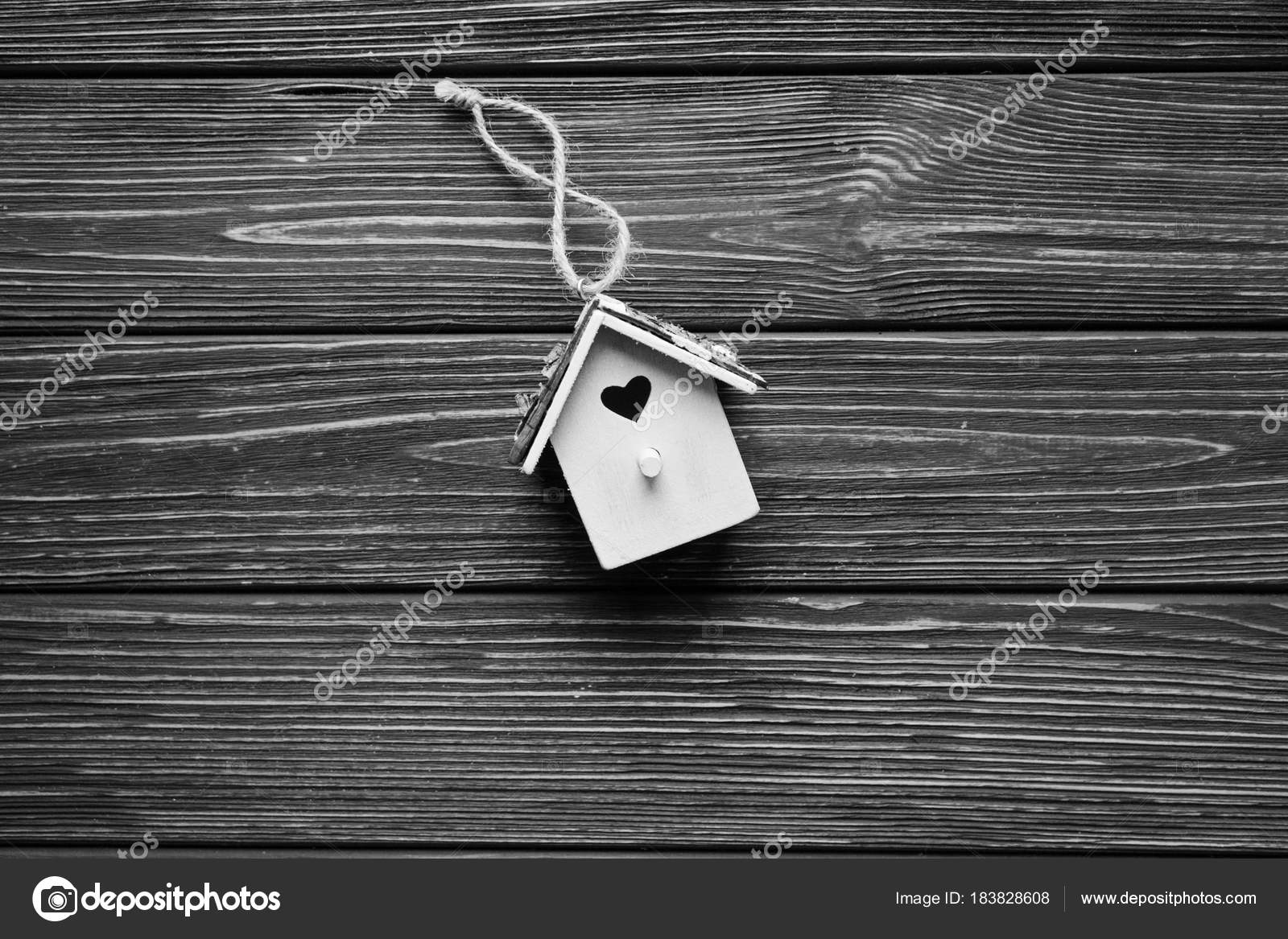 Cute Small Decorative Birdhouse Wooden Planks Background Black