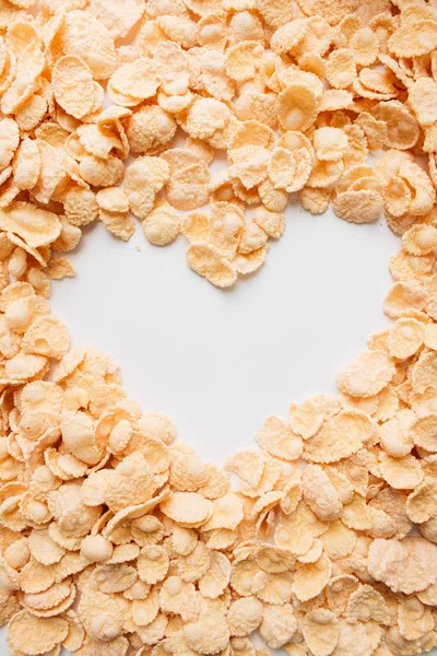 Heart Shape Frame Delicious Crispy Cornflakes White Background Healthy Breakfast Royalty Free Stock Photos