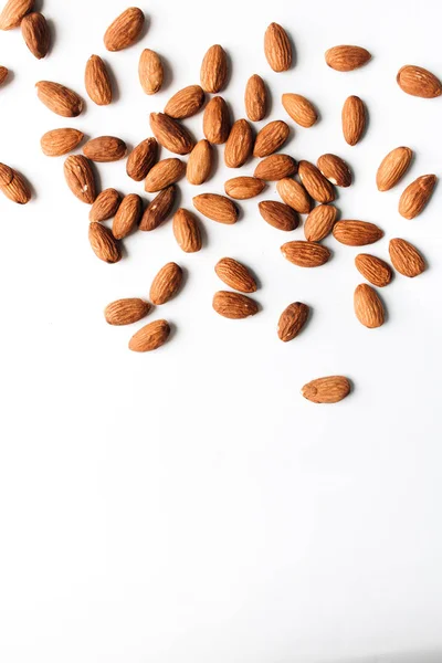 Pile Almonds White Background Healthy Eating Concept — Free Stock Photo