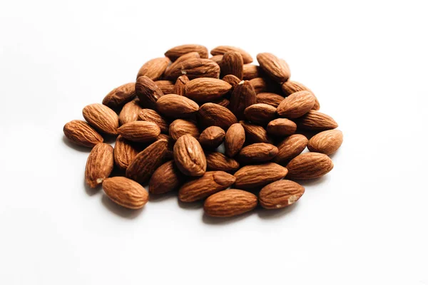 Pile Almonds White Background Healthy Eating Concept — Stock Photo, Image