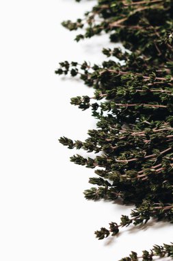 Beyaz arka plan üzerinde izole yeşil aromatik otlar düz lay