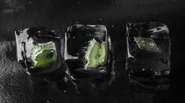 buz küpleri ile siyah arka plan üzerine içinde donmuş aloe 