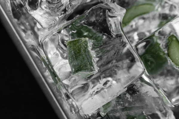 Ice Cubes Frozen Aloe Black Background — Stock Photo, Image