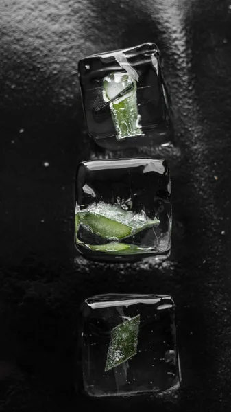 Кубики Льда Замороженным Алоэ Внутри Черном Фоне — стоковое фото