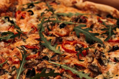 peynir, ruccola ve zeytin, geleneksel İtalyan mutfağının lezzetli pizza 