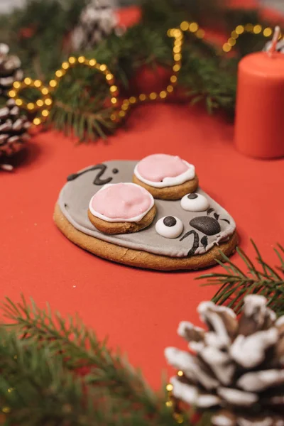 Lebkuchen Vor Weihnachtlichem Hintergrund Weihnachtsstimmung — Stockfoto