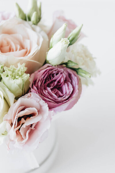 Beautiful spring bouquet with pink and white tender flowers