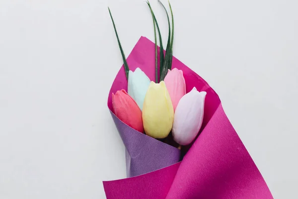 Piękne Tulipany Wiosenny Bukiet Szablon Karty Okolicznościowe — Zdjęcie stockowe