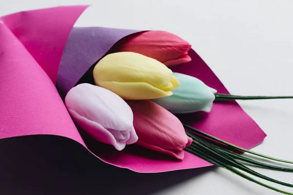 Piękne Tulipany Wiosenny Bukiet Szablon Karty Okolicznościowe — Zdjęcie stockowe