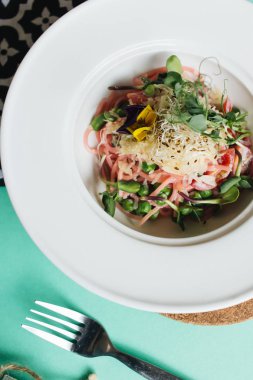 delicious pasta with tomatoes and herbs 