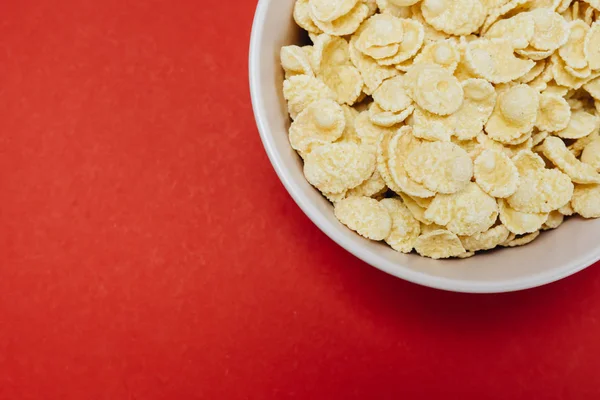 Closeup of a bowl with corn flakes