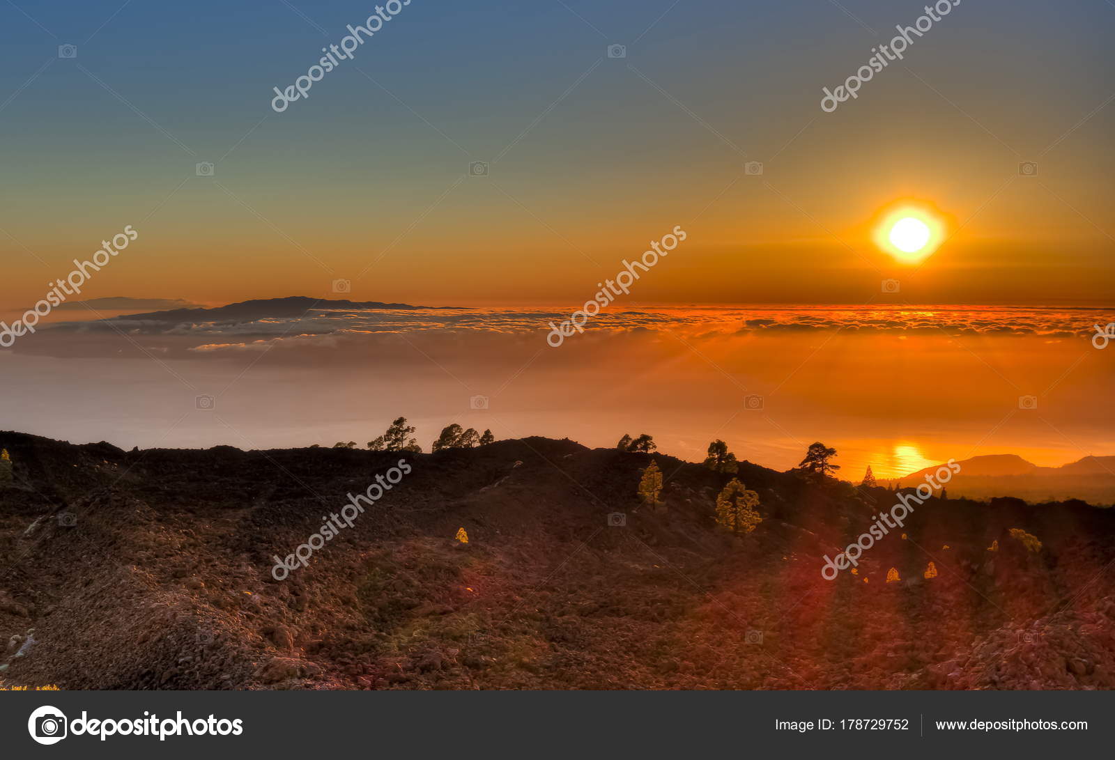 Coucher Soleil Sur Les îles Canaries Teide Tenerife