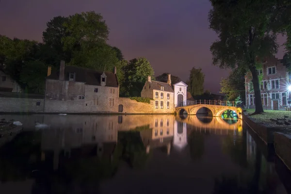 Lake of Love and Beguinage (Begijnhof) at night, Brugge, Belgium