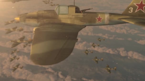 Fighter jets of the second world war IL-2 flying wedge — Stock Video