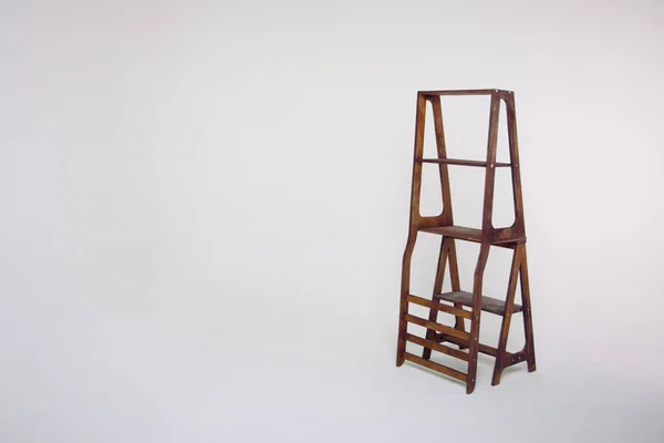 Unusual Wooden Stepladder White Background — Stock Photo, Image