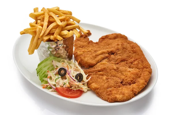 Salchicha schnitzel con patatas fritas —  Fotos de Stock